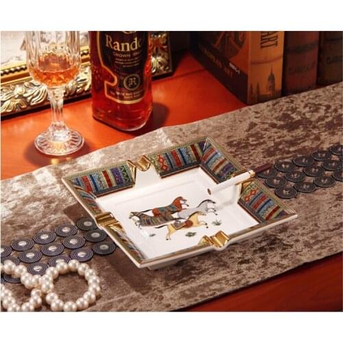 Luxury Ashtray Portable Porcelain Cigar Accessories Smoking Pocket Cigarette Tray Small Gifts For Home Office Table Decoration