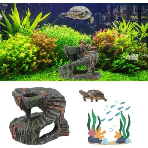 Fish Turtle Basking Platform Tortoise Reptiles Basking Climbing Platform Resin Hiding Cave Ornament For Aquarium Fish Tank