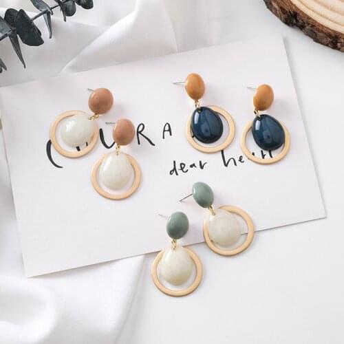 Fashion Candy Color Smooth Acrylic Drop Earrings Simple Geometric Round Button Statement Earrings with Stones Bijoux Femme 2019