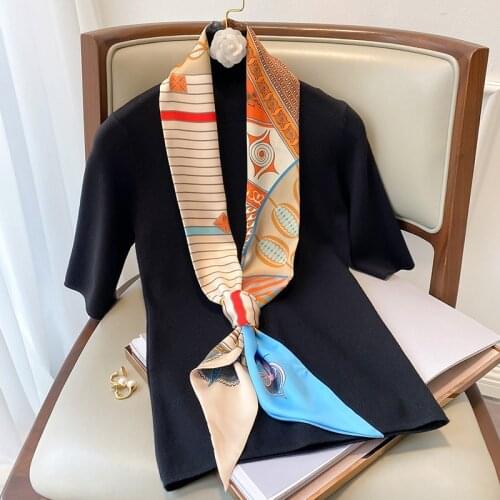 Women Scarf 2021 Spring New Brand Silk Skinny Bag Scarves for Ladies Fashion Long Wrist Towel Neckerchief Ribbon Hairband
