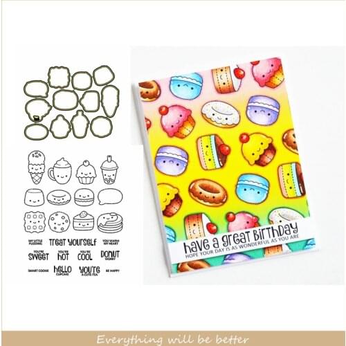 Mix Food Dessert Ice Cream Cake Cookie Sweet Letter Metal Cutting Dies Match Clear Silicone Stamps New Template Make Cards Craft