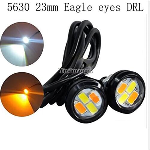 2Pcs/Pair 23mm White/Amber 5630 4smd LED DRL Eagle Eye Daytime Runing Lights Warning Fog Lights With Turning Signal Light
