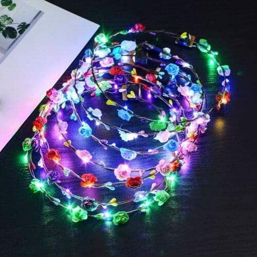 Party Glowing Wreath Colourful Crown Flower Headband Women Girls LED Light Up Hair Wreath Hairband Garlands Gifts #734