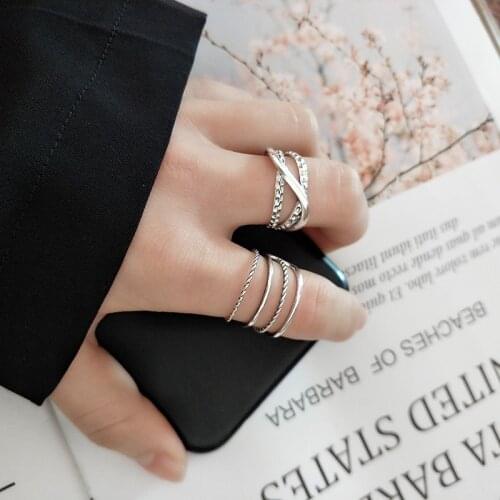 925 Sterling Silver Vintage Rings Creative Multilayer Cross Geometric Rings for Women Party Jewelry Accessories jz401