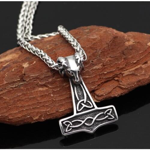 Youeshone Stainless Steel Norse Viking Goat Thors Hammer MJOLNIR Pendant Necklace 10 pcs