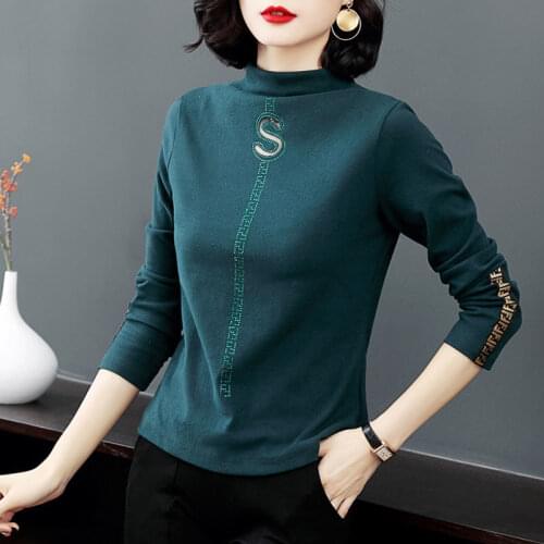 2020 Spring Spring New Embroidery T-Shirt Women Half High Collar Bottoming Shirt Women Long Sleeve Top