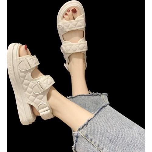 Womens Platform Sandals 2021 New Summer Black Internet Celebrity Velcro Flat Slippers