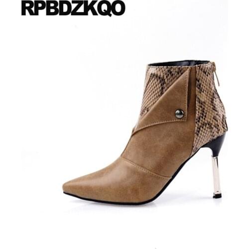 High Heel Snake Metal 13 45 Brown Stiletto Women Boots Winter 2021 Big Size Shoes Fashion Pointed Toe Plus 12 44 Ankle Snakeskin