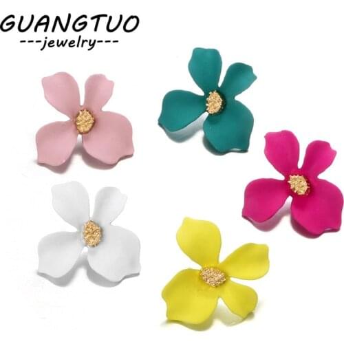 5 Colors Spray Paint Flower Stud Earrings For Women Fashion Ear Jewelry Korea Sweet Lovely Brincos With Irregular Petals EB842