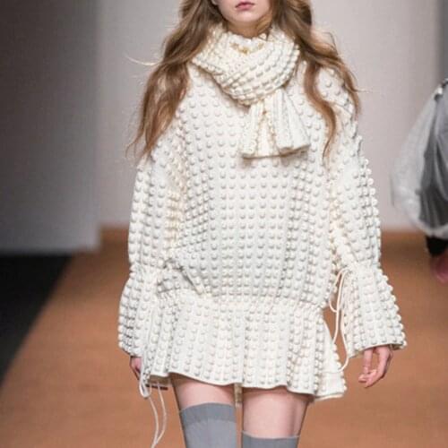 Sweater Dress Women Autumn Winter Cashmere Knitted Long Sleeve Runway Designer Luxury Ladies Dresses Wool Pullovers 2020 White