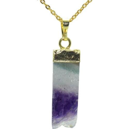 Gold Cap raw quartz geode druzy necklace women faceted column purple natural quartz crystal necklace rough stone necklace