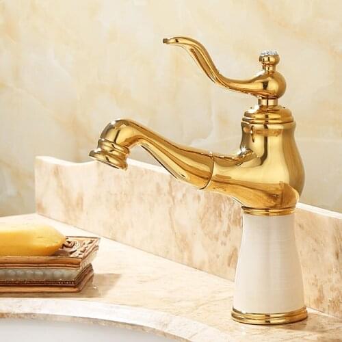 Bathroom Gold lavatory Basin Faucet hot and cold Crane Brass sink mixer single lever Pull out Sink Faucet water faucet jade gold