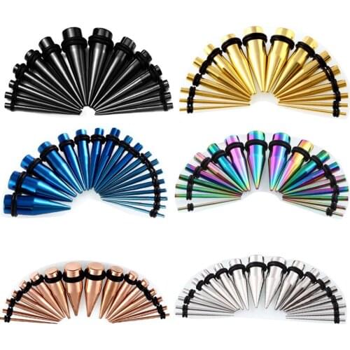1.6mm-10mm Stainless Steel Taper Ear Stretcher Plugs Mixing 16G-00G Cone Shaped Ear Expander Earrings 18 pcs Faux Jewelry Suit