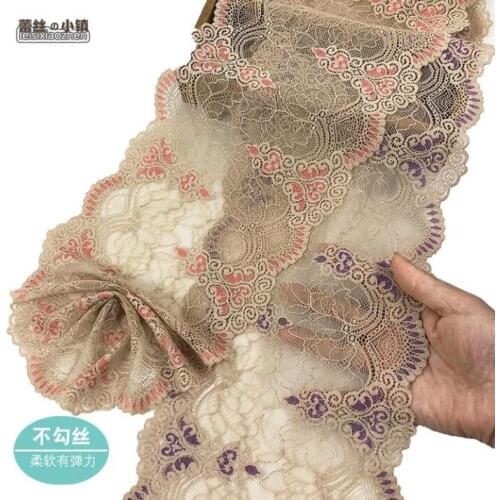 1 Meter Double Colors Beige with Red Purple Venice Guipure Bridal Sewing Elastic Lace Trim Elastic Lace Fabric