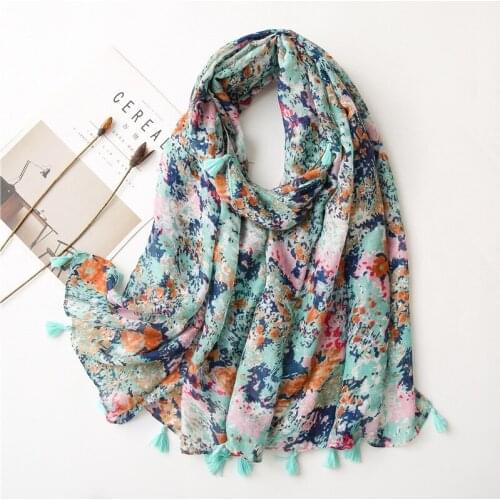 2021 Fashion Luxury Brand Graffiti Tassel Viscose Shawl Scarf Lady High Quality Wrap Pashmina Stole Bufandas Muslim Hijab