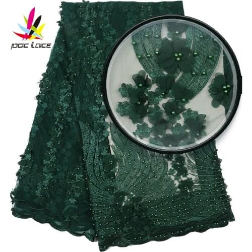 2019 African Beaded 3D Flower Tulle Lace Fabric African Lace Fabric High Quality Nigerian Embroidery Tulle French Lace XZ2817B-1
