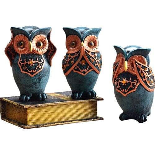 3PCS/SET LIVING ROOM BOOKCASE DECORATION CREATIVE MODERN SIMPLE HOUSEHOLD LOVELY OWL FURNISHING STATUE HOME STUDY GIFT R2300