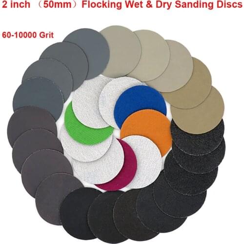 50pcs 50mm / 2 Inch Hook Loop Sanding Discs Waterproof Round Sandpaper Silicon Carbide Abrasive 60 to 10000 Grit