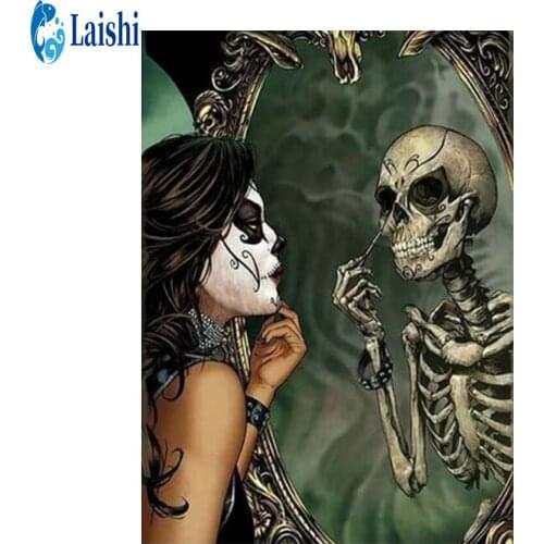 5D Horror female skull makeup diamond painting full drill round cross stitch DIY diamond embroidery mosaic home decor pictures