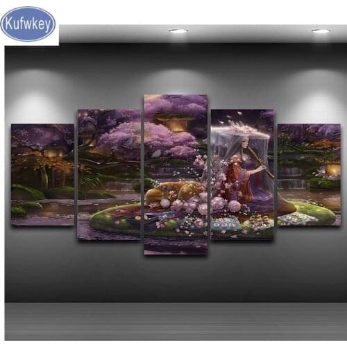 Diamond Embroidery slae"Animation Japanese Style Painting"5D Diamond Painting 5pcs set Cross Stitch Rhinestone bedroom Wall art