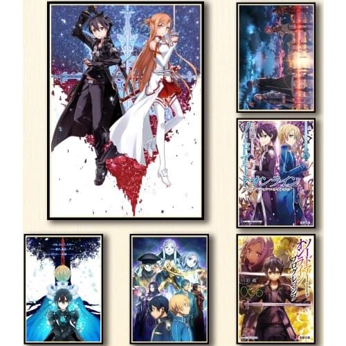 WTQ Anime Posters Sword Art Online Retro Poster Wall Decor Canvas Painting Wall Art Picture Room Decor Home Decor