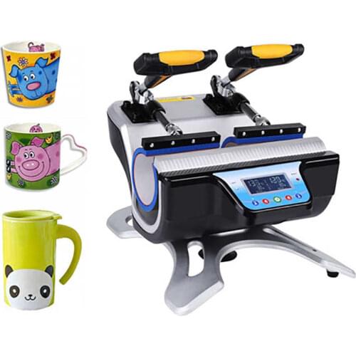 Automatic Double Station Mug Heat Press Sublimation Transfer Printing Tool with 2pcs Heat Pad for Double Cups Printing