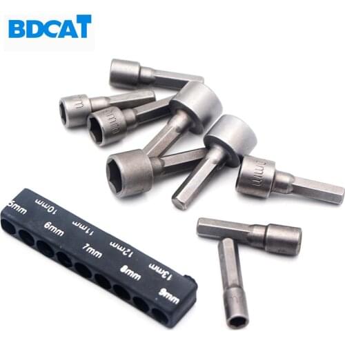 BDCAT 9Pcs 1/4" Hex Shank Power Nut Driver Drill Bit Metric Socket Wrench Screw 5-13mm Magnetic Nut Driver Set Socket Adapter