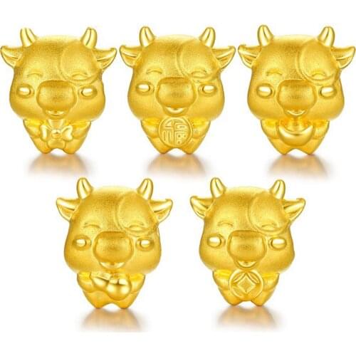 New Style Real 24K Yellow Gold Bracelet 3D Craft Five OX Weave Bracelet / 0.7-1g / Adjustable