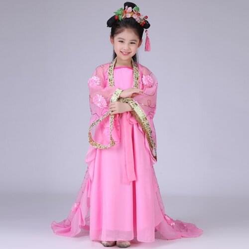 Child Chinese Empress Wu Zetian Stage Dance Costume Girl Chines Traditional Costume Kids Princess Tail Clothing Folk Costume 89