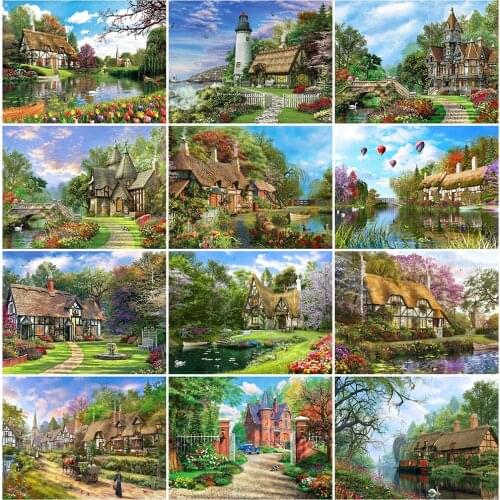 EverShine Diamond Embroidery House 5D DIY Diamond Painting Full Square Landscape Rhinestone Picture Mosaic Scenery Kit Wall Art