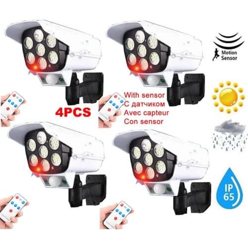 4pcs remote solar fake monitor dummy camera Street Lights Outdoor Lamp With 3 Mode Waterproof Motion Sensor Security Lighting fo