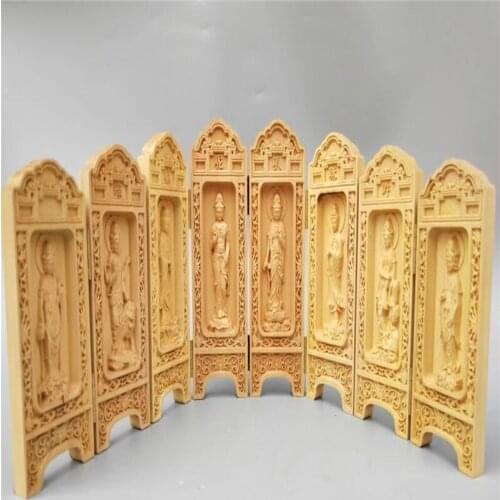 Chinese Wood Carving Eight Guanyin Bodhisattva Buddha Statue