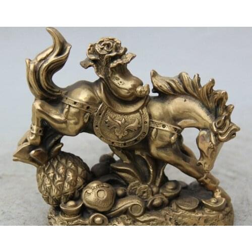 Chinese Brass Zodiac Year Horse cabbage Successful Wealth Ru Yi Run Statue