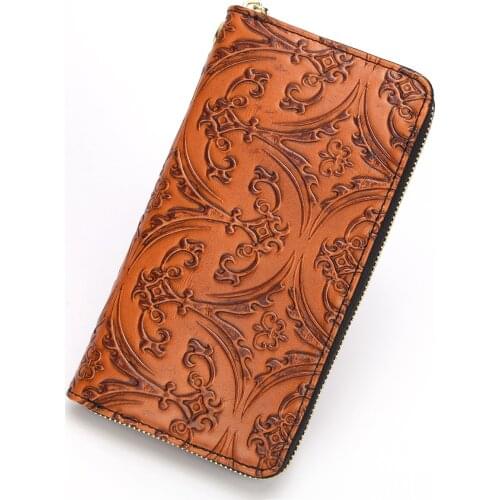 Genuine Leather Purse Clutch Wrist Bags ID Card Holder Coin Money Handy Bag Vintage High Quality Real Cowhide Women Long Wallet