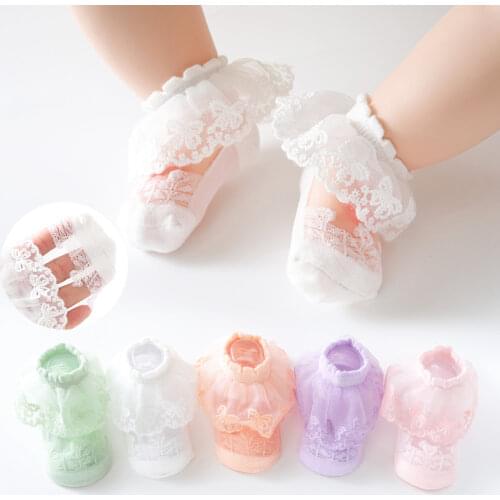 Summer Visible Lace Ruffle Newborn Baby Socks Anti Slip Princess Baby Girl Mesh Floor Sock Infant Cute Cheap Stuff for Kids 0-5Y