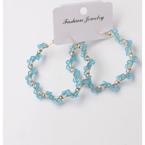 Handmade Beaded Winding Metal Earrings Geometric Multicolor Rice Bead French Earrings Retro Style New Trend Simple 2021