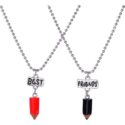 Cute Candy Color Pencil BFF 2 Pendant Necklace Resin Best friends Friendship Jewelry Fashion Souvenir Gifts For Kids 2018
