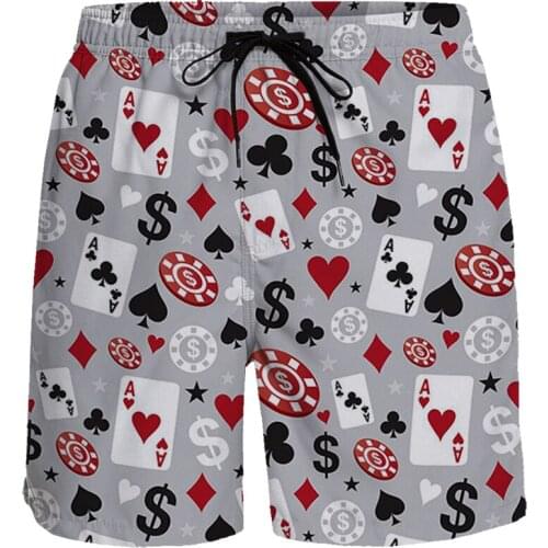 Mens Casual Shorts Funny Poker Baggy Fashion Shorts Pants Breathable Quick Dry Beach Pants Running Sports Shorts