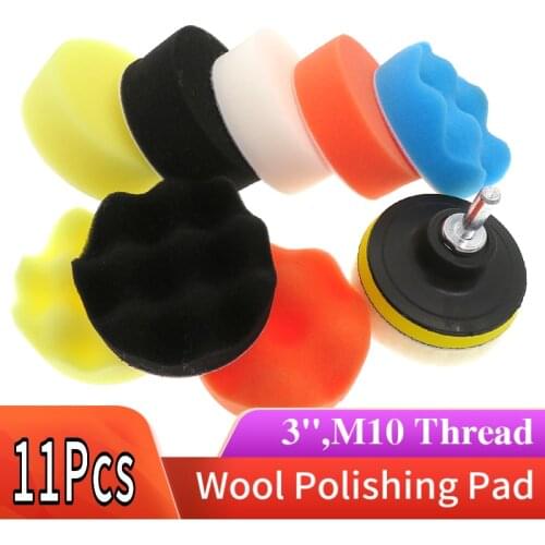 3 Inch 10Pcs/Set Car Polishing Pads Kit Clean Sponge Waxing Buffing Pad M10 Thread Wool Ball Auto Backer Pad Car Repair Care