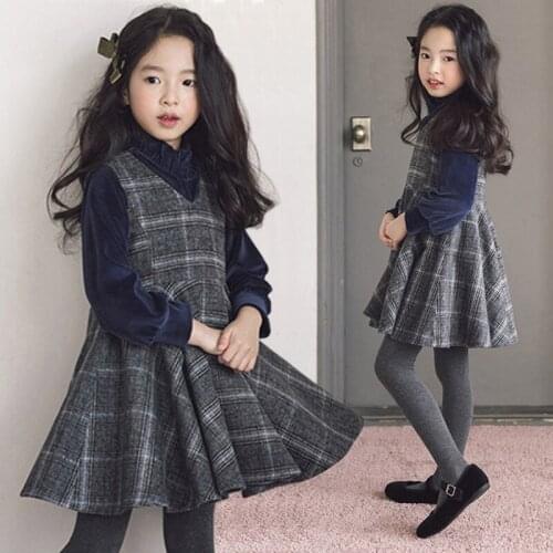 Baby Girl Clothing 2021 Autumn New Cute Girls Lace Long Sleeve Top + Tweed Vest Skirt Suit Children 's Wear Suitable For 4-12y