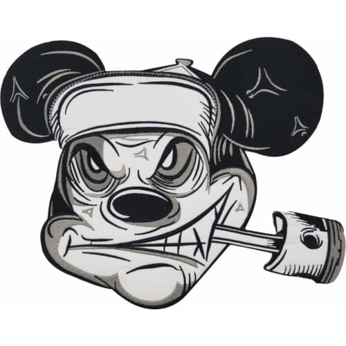 Mouse Patch Biker Rider Vest Clothing Embroidered Iron On Back Of Jacket Patch White Twill Fabric DIY Stickers For Clothes