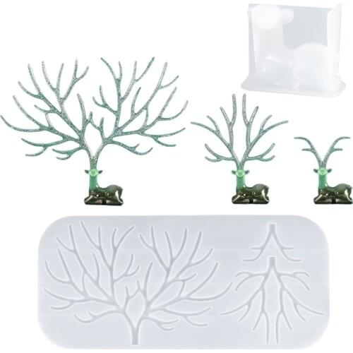 2PCS Deer Stand Resin Molds for Jewelry Organizer Fawn Antlers Silicone Molds Set for Resin Earrings Hanging Jewelries Holding