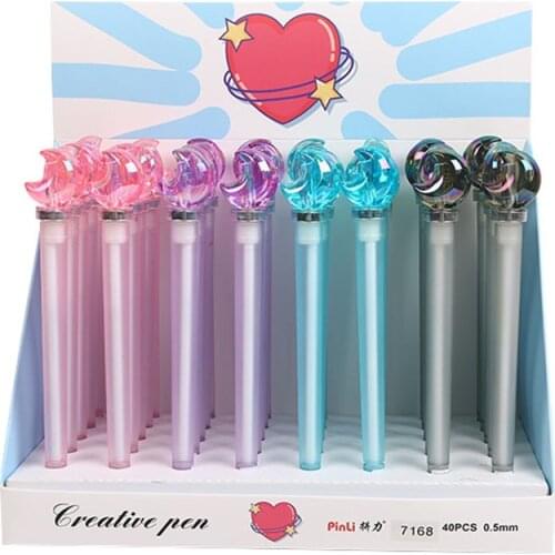 Crystal Moon Rotatable Gel Pen 40 Pcs/lot Cute 0.5 Mm Black Ink Neutral Pen School Office Writing Supplies Promotional Gift