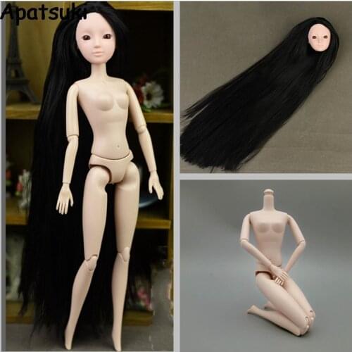 DIY Make Up Practicing Naked 12 Jointed Body For 11.5" Doll House & 1/6 Doll Head Fashion Long Black Hair Without Makeup Head