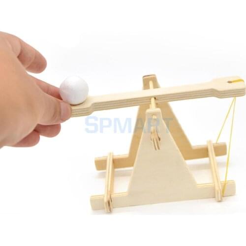 DIY Assembly Wooden Trebuchet Catapult Vehicle Model Kits Children Kids Scientific Experiment Small Physical Invention Toy Gift