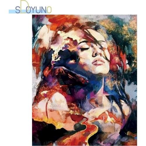 SDOYUNO DIY Painting By Numbers 60X75cm Abstract Oil Paint By Numbers Home Decor Figures Frameless Number Painting On Canvas