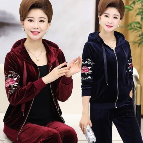 Spring Autumn Women Sets Sportswear Velvet Tracksuit Hoodie 2pcs Embroidery Sweatshirt Pant Sweat Suits Casual Fitting