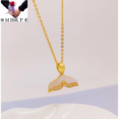 OMHXFC Jewelry Wholesale YM1548 European Fashion Woman Party Birthday Wedding Gift Mermaid Tail Zircon 24KT Gold Pendant Charm