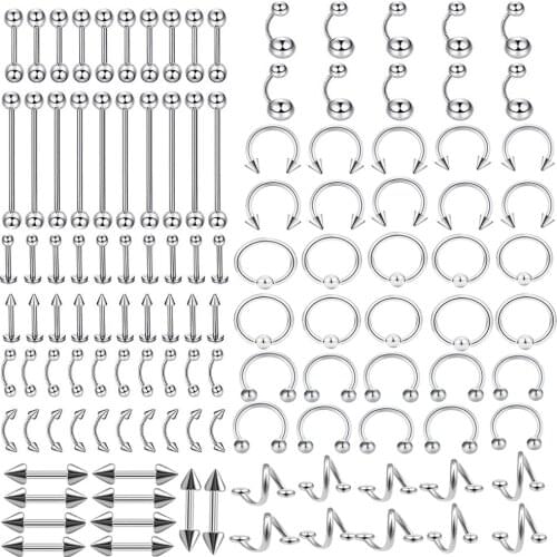 TIANCIFBYJS Body Jewelry Piercing Eyebrow Navel Belly Tongue Lip Bar Ring 12 Styles Labret Cartilage Tongue Barbell Nose Rings