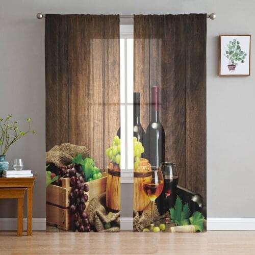 Wine Glass Wine Fruit Grapes Curtain For Living Room Transparent Tulle Curtains Window Sheer For The Bedroom Accessories Decor